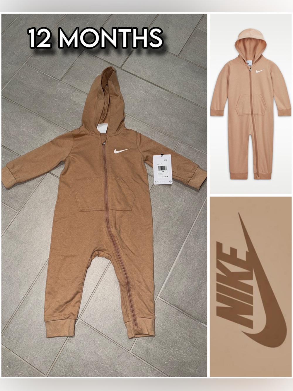 NWT - NIKE - Baby Hooded Long Sleeve Coverall Footless Onesie - 12 MONTHS
